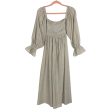 Petal + Pup Beige Stripe Linen Smocked Bodice Off the Shoulder Gabriella Midi Dress NWT- Size 6 (sold out online) Hot on Sale