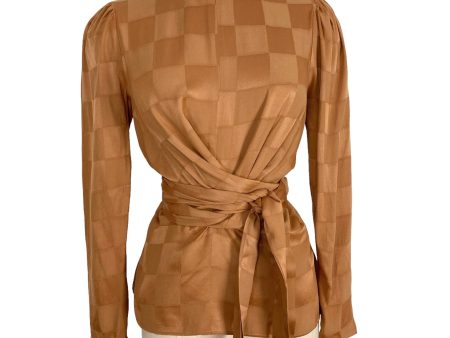 DRA Los Angeles Satin Copper Jacquard Wrapped Bodice Tie Front Top- Size S on Sale