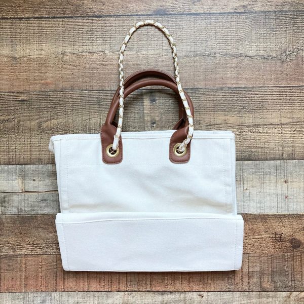 No Brand Cream Canvas Handbag with Removable Chain For Discount