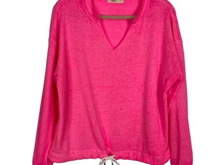 Ocean Drive Neon Pink Drawstring Waist Raw Trim V-Neck Sweatshirt NWT- Size L (we have matching joggers) Online now