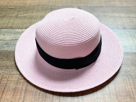 No Brand Light Pink Paper Straw with Black Band Adjustable Boaters Hat For Cheap