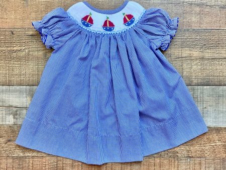 Dogwood Smocking Company Blue Gingham Sailboat Smocked Dress- Size 6M Online