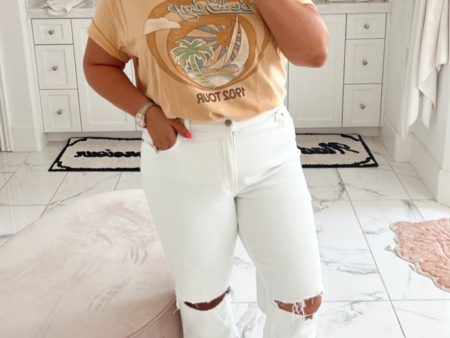 Abercrombie & Fitch White Ripped Knee Curve Love 90 s Straight Ultra High Rise Jeans- Size 33 16 (Inseam 30”,see notes) on Sale