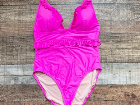 J. Crew Hot Pink Ruffle Deep V Padded One Piece- Size 12 (sold out online) Cheap