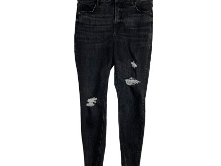 Old Navy Black Raw Hem Distressed Rockstar Super Skinny High Rise Jeans- Size 12 (Inseam 27.5”) Online now