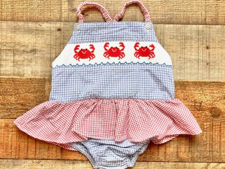 Southern Sunshine Red White Blue Crab Smocked Swimsuit- Size 18M Fashion