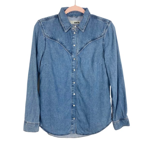 Topshop Moto Denim Snap Button Up- Size 6 For Sale