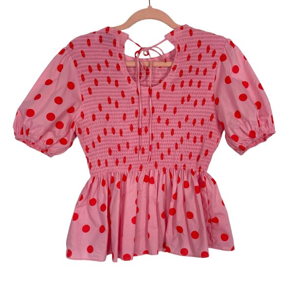 Petal + Pup Pink with Red Polka Dots Smocked Peplum Top- Size 6 Fashion