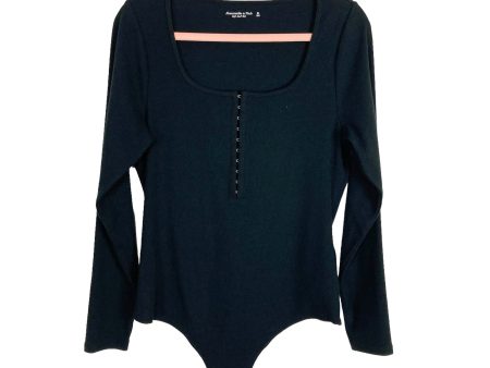 Abercrombie & Fitch Black Ribbed Knit with Front Clasp Detail Bodysuit- Size XL Cheap