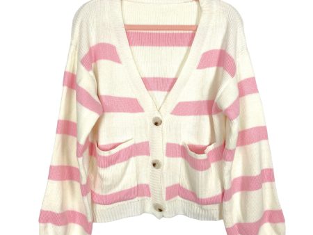 No Brand Ivory Pink Striped Knit Lounge Cardigan Sweater- Size S (we have matching shorts) For Sale