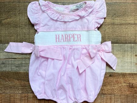 Lana Grace Pink Gingham Smocked Harper Side Bow Bubble- Size 18M (see notes) Hot on Sale