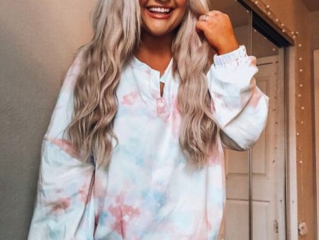 No Brand Pink Blue Fleece Tye Dye Button Front Sweatshirt- Size XL Hot on Sale