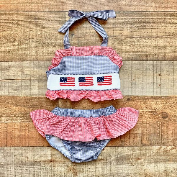 Cecil & Lou Red White Blue Smocked American Flag Bikini Set- Size 2T Discount