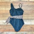 No Brand Black with Side Cut Out and Animal Print Tie Padded One Piece- Size M Supply