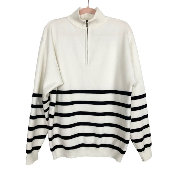 Ell and Emm Black White Knit with Black Faux Leather Elbow Patch 1 4 Zip Pullover- Size S M Supply