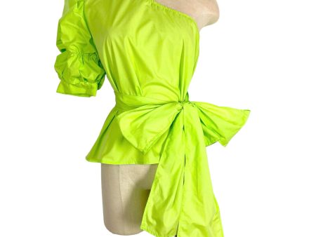 No Brand Neon Green One Shoulder Puff Sleeve with Wrap Around Bow Top- Size L (sold out online) Online