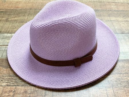 No Brand Purple Paper Straw with Brown Leather Band Adjustable Fedora Hat on Sale