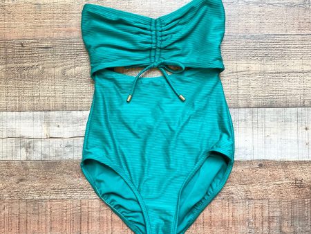 Time and Tru Green Gem Ribbed with Front and Back Cut Outs and Ties Strapless One Piece- Size M (sold out online, see notes) For Discount