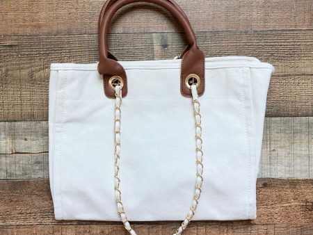 No Brand Cream Canvas Handbag with Removable Chain For Discount