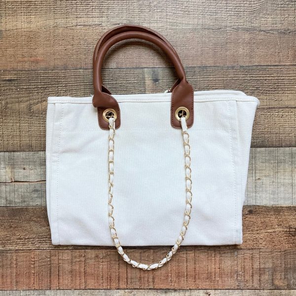 No Brand Cream Canvas Handbag with Removable Chain For Discount