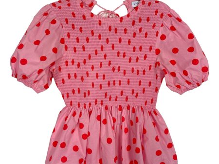 Petal + Pup Pink with Red Polka Dots Smocked Peplum Top- Size 6 Fashion