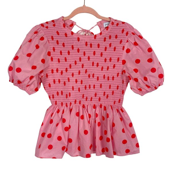 Petal + Pup Pink with Red Polka Dots Smocked Peplum Top- Size 6 Fashion