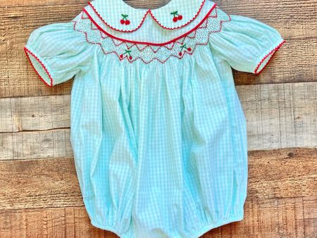 True Green Gingham Cherry Print Smocked Bubble- Size 18M (see notes) Cheap