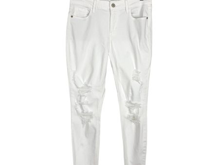 Old Navy White Distressed Mid-Rise Rockstar Super Skinny Ankle Jeans- Size 6 (Inseam 25.5”, see notes) For Sale