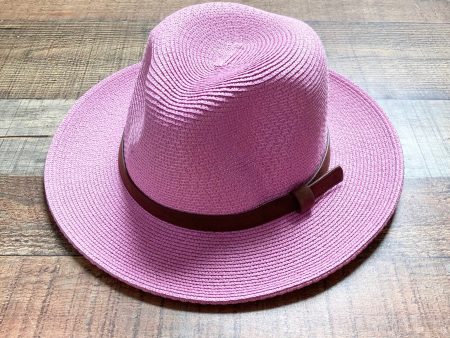 No Brand Pink Paper Straw with Brown Leather Band Adjustable Fedora Hat Hot on Sale