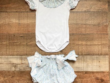 Sal & Pimenta White Onesie with Blue Floral Corduroy Short Set- Size 2T (sold as set, see notes) Online Sale