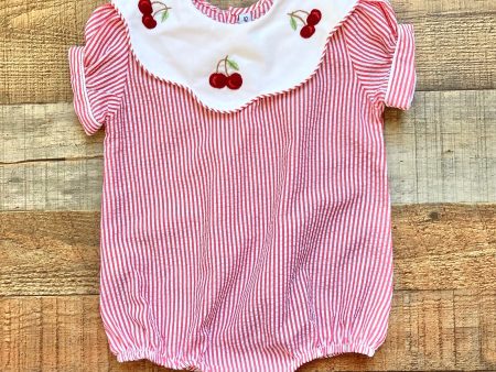 Sweet Dreams Red and White Embroidered Cherry Collared Bubble- Size 12M For Cheap