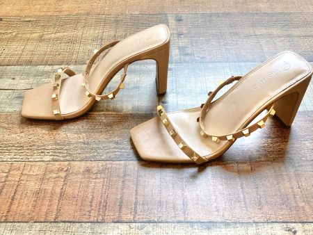 Amazon The Drop Tan Two Strap Studded Heel Square Sandals- Size 7 (see notes) Supply