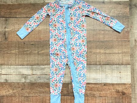 Poppy Kids Co. Flowers with Blue Ruffle Trim and Ruffle Butt Zip Up Pajamas- Size 18-24M Hot on Sale