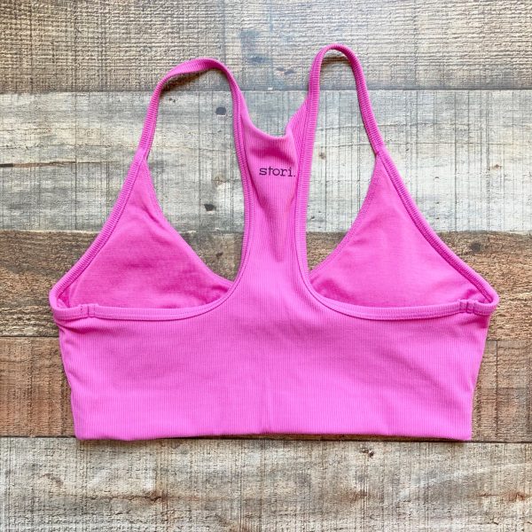 Storia Hot Pink Ribbed Knit Racerback Padded Sports Bra- Size 6 Fashion