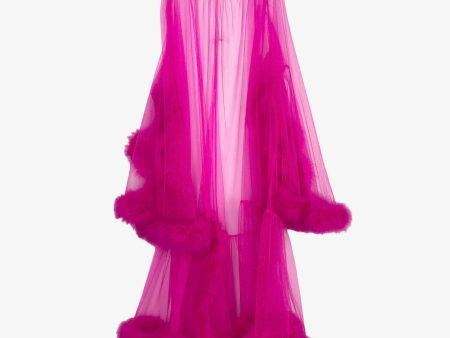 No Brand Hot Pink Faux Fur Trim Bell Sleeve Kimono- Size ~L XL 1X (see notes) For Discount