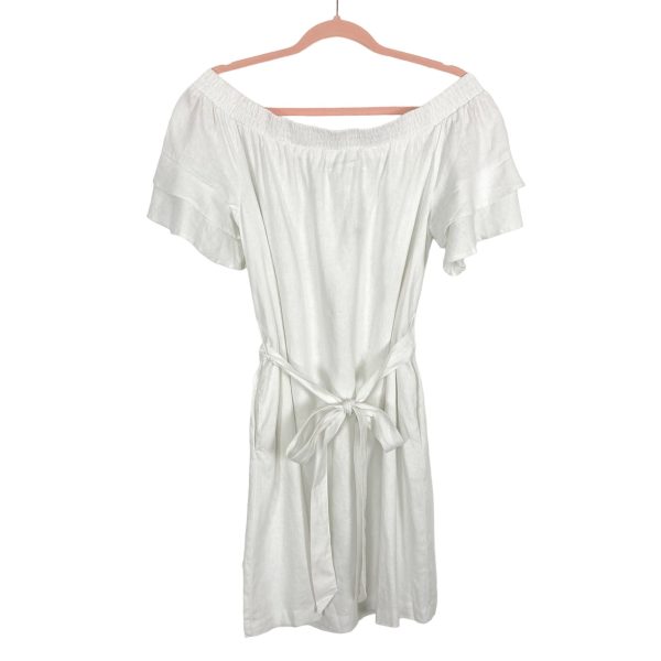 New York & Company White Linen Off the Shoulder with Tie Belt Dress NWT- Size M For Cheap