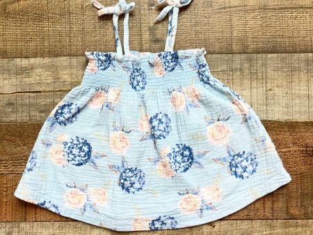 Mudpie Light Blue Gauze with Blue Pink Flowers Bow Strap Tank- Size 2T-3T Online