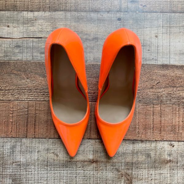 No Brand Bright Orange Patent Pointy Toe Stiletto Heels- Size 39 US 9 (New in Box) Hot on Sale