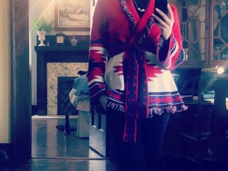 Gone with the West Red Multi Color Cashmere Blend Aztec Cardigan Sweater- Size XS S Discount