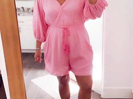 Anthropologie Pink Gauze Drawstring Romper- Size XL (sold out online) Online