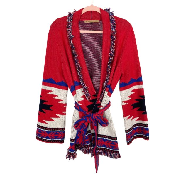 Gone with the West Red Multi Color Cashmere Blend Aztec Cardigan Sweater- Size XS S Discount