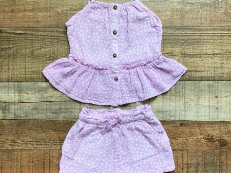 Cat & Jack Purple White Polka Dot Ruffle Tank and Short Set- Size 2T (sold as set) Online Sale