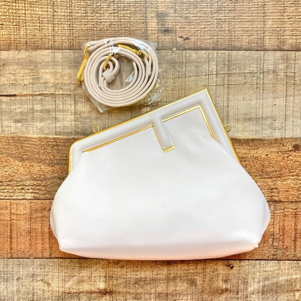 No Brand Cream Asymmetrical Snap Clutch with Extra Strap and Dust Bag (New Condition) Online now