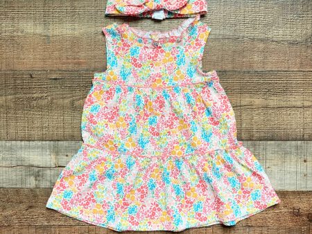 Mudpie Flower Pattern Ruffle Dress with Matching Bow Headband NWOT- Size 24M 2T (sold as a set) Online Sale