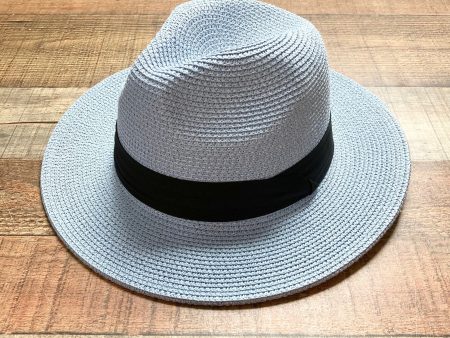 No Brand Light Blue Paper Straw with Black Band Adjustable Fedora Hat For Cheap