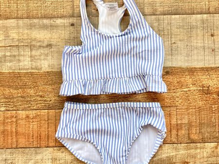 Ruffle Butts Blue and White Striped Seersucker Bikini Set- Size 6-12M Online Sale