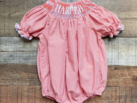 Poppy Kids Co. Orange White Gingham Harper Smocked Bubble- Size 12M Supply