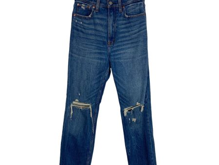 Abercrombie & Fitch Medium Wash Distressed Ultra High Rise Straight Jeans- Size 26 2 (Inseam Online Sale