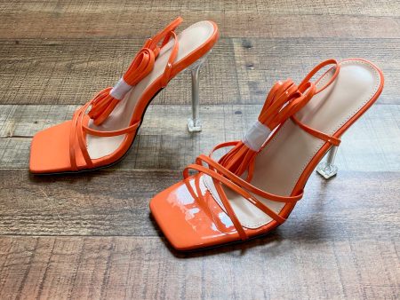 No Brand Bright Orange Patent with Clear Stiletto Lace Up Heels- Size 39 US 9 (New in Box) on Sale