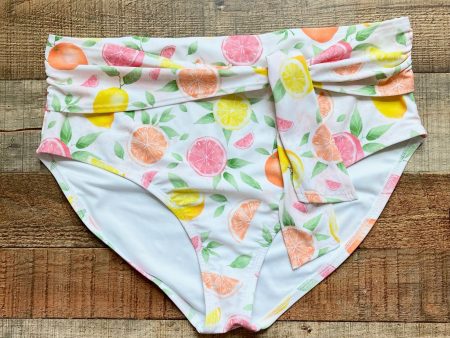 Pink Desert Citrus Print Tie Front High Waisted Bikini Bottoms- Size XL (see notes) on Sale